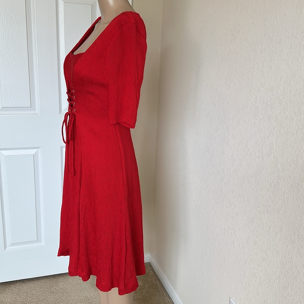 New with tag on Maeve Red Pleated A-Line Midi Dress. - Picture 2 of 15